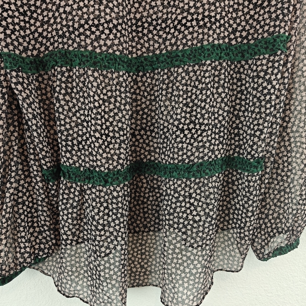 Boden Talise Top Size 6 Peasant Blouse Boho Black Pink Green Tiered Ruffle - Picture 10 of 11